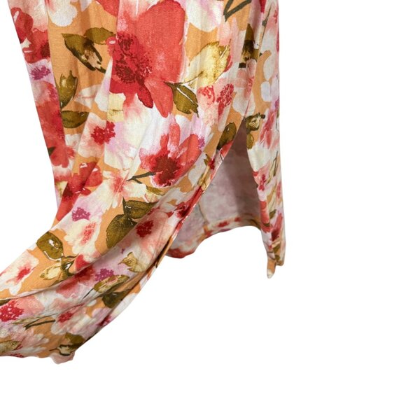 Moon River Linen Blend Midi Dress Small Orange Multicolor Floral Puff Sleeve - Picture 9 of 10